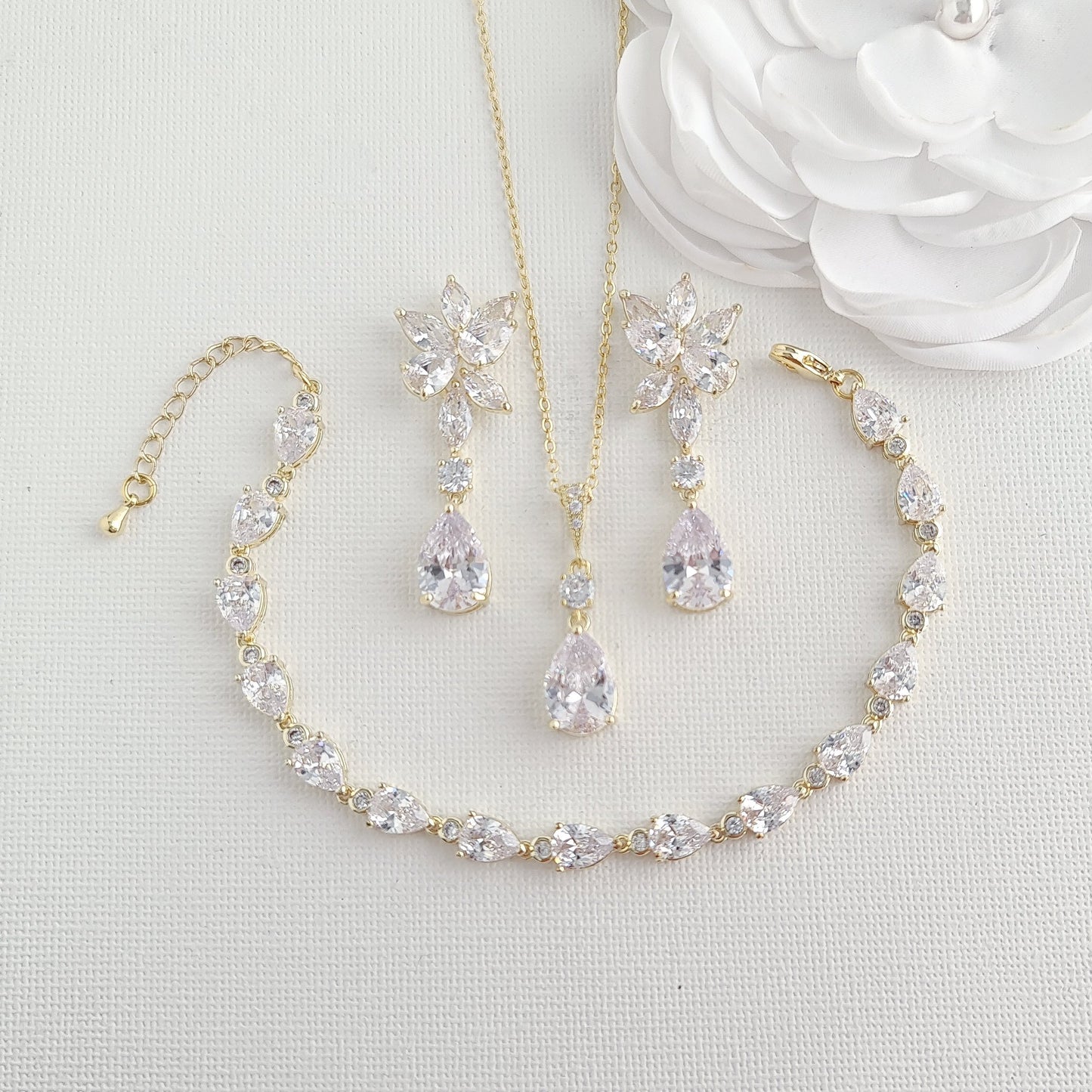 Conjunto de joyería de boda de oro rosa-Ivy