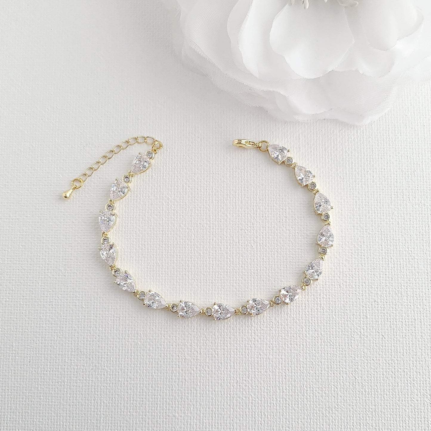 Dainty Teardrop Rose Gold Bracelet for The Bride-Ivy