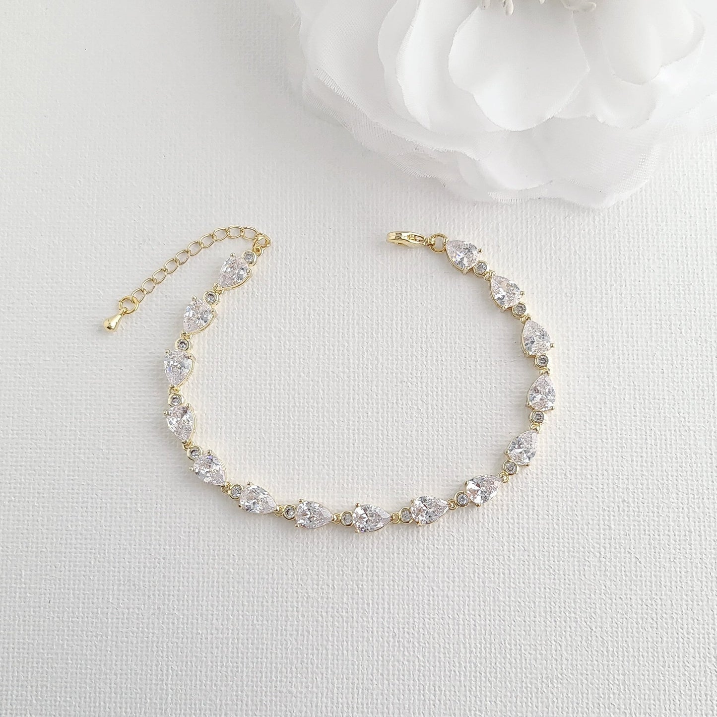 Gold Floral Earrings and Teardrop Bracelet Set for Weddings-Ivy