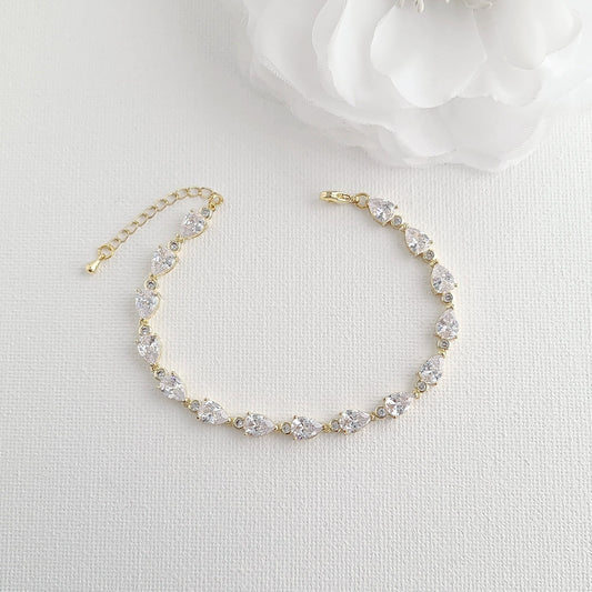 Small CZ Teardrop Gold Wedding Bracelet-Ivy