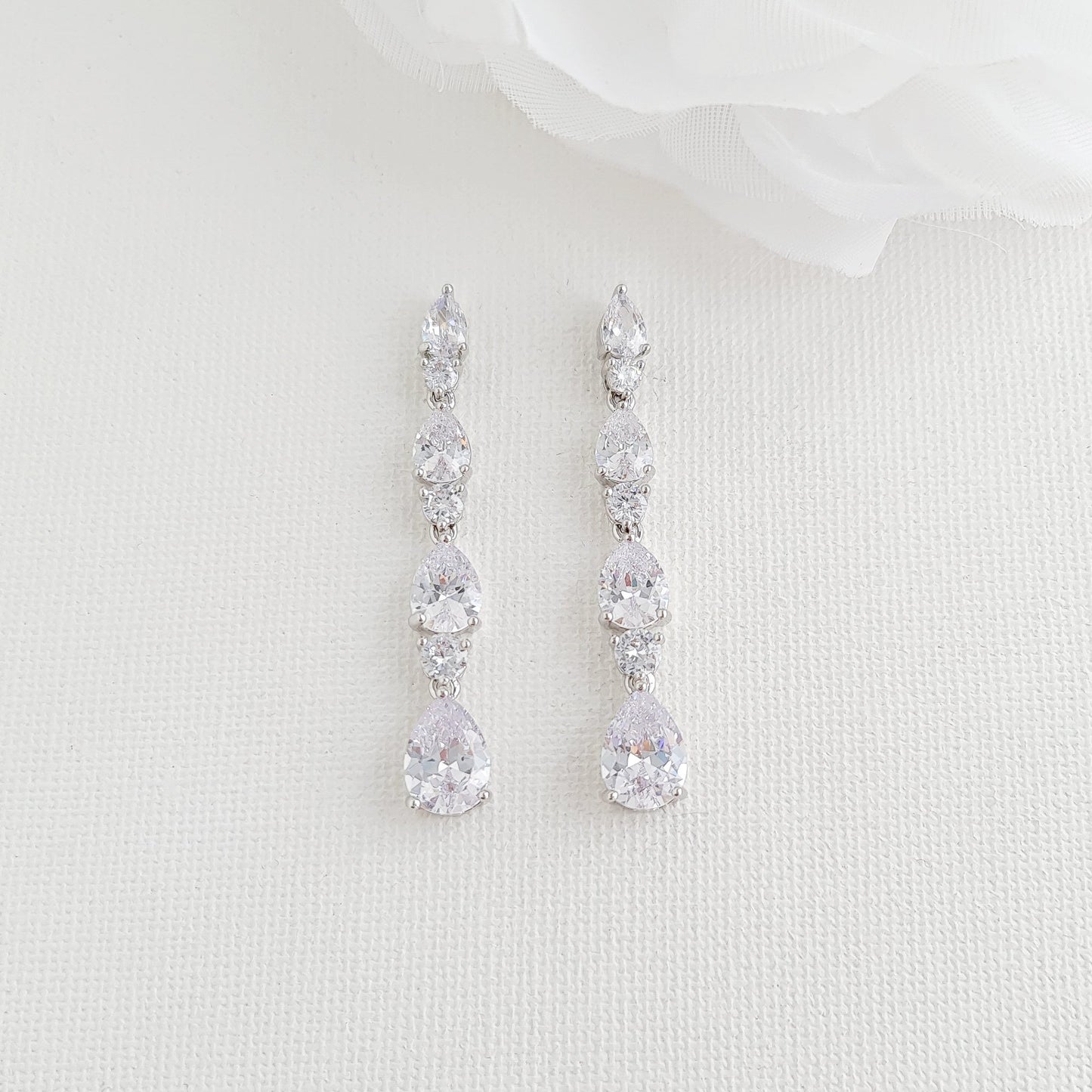 Small Pear Shaped Crystal Bridal Drop Earrings in Silver- Hazel