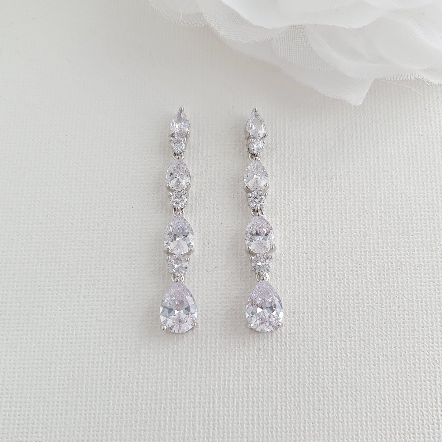 Small Pear Shaped Crystal Bridal Drop Earrings in Silver- Hazel