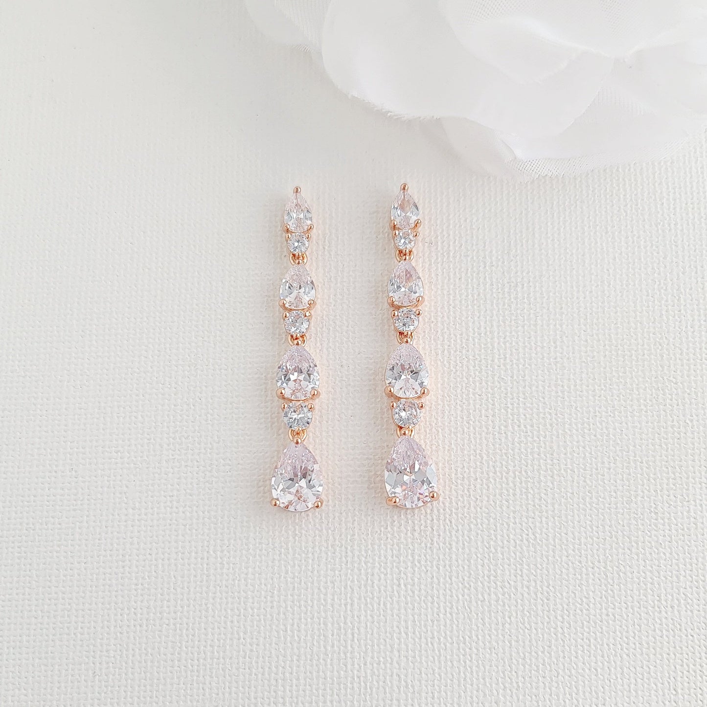 Small Pear Shaped Crystal Bridal Drop Earrings in Silver- Hazel