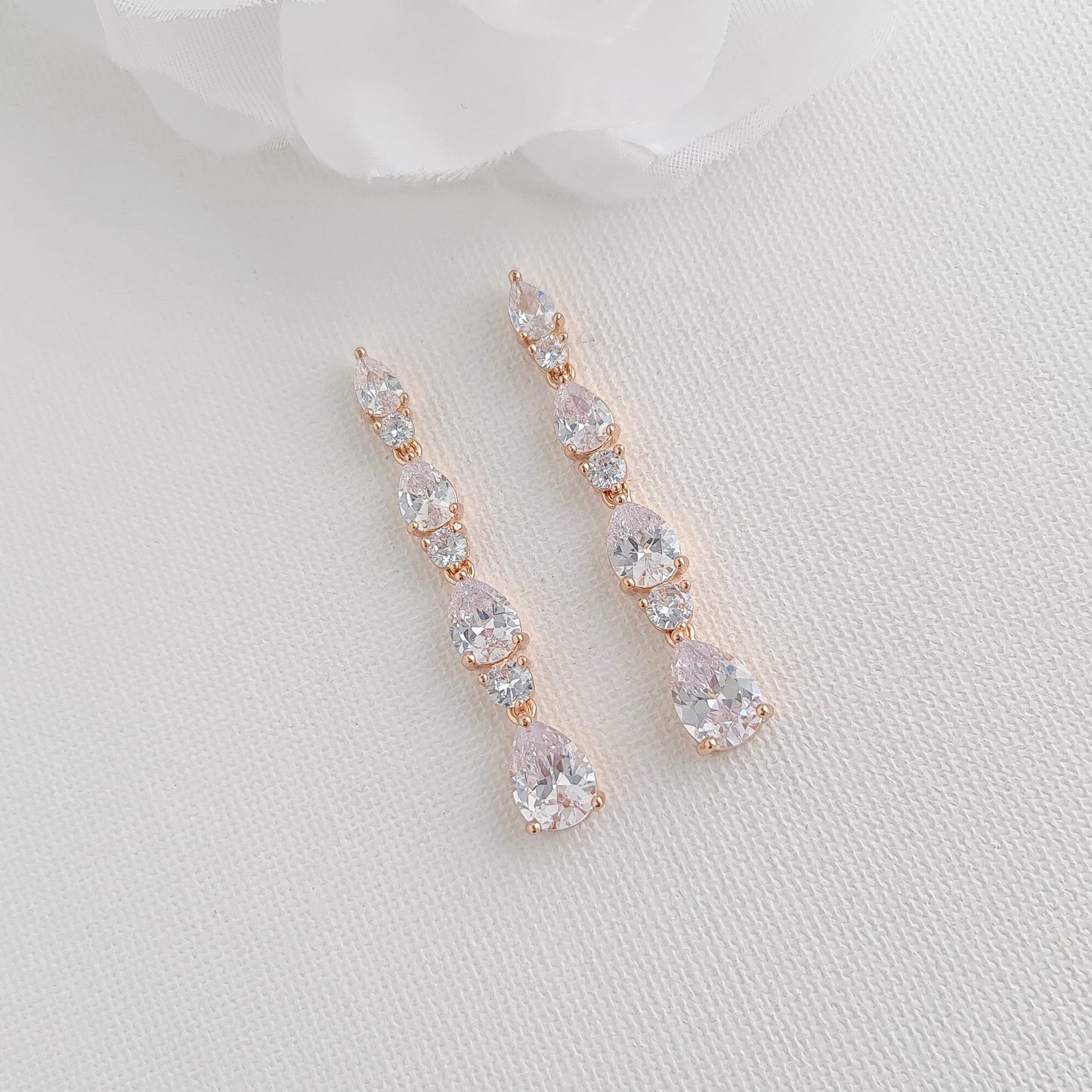 Small Pear Shaped Crystal Bridal Drop Earrings in Silver- Hazel