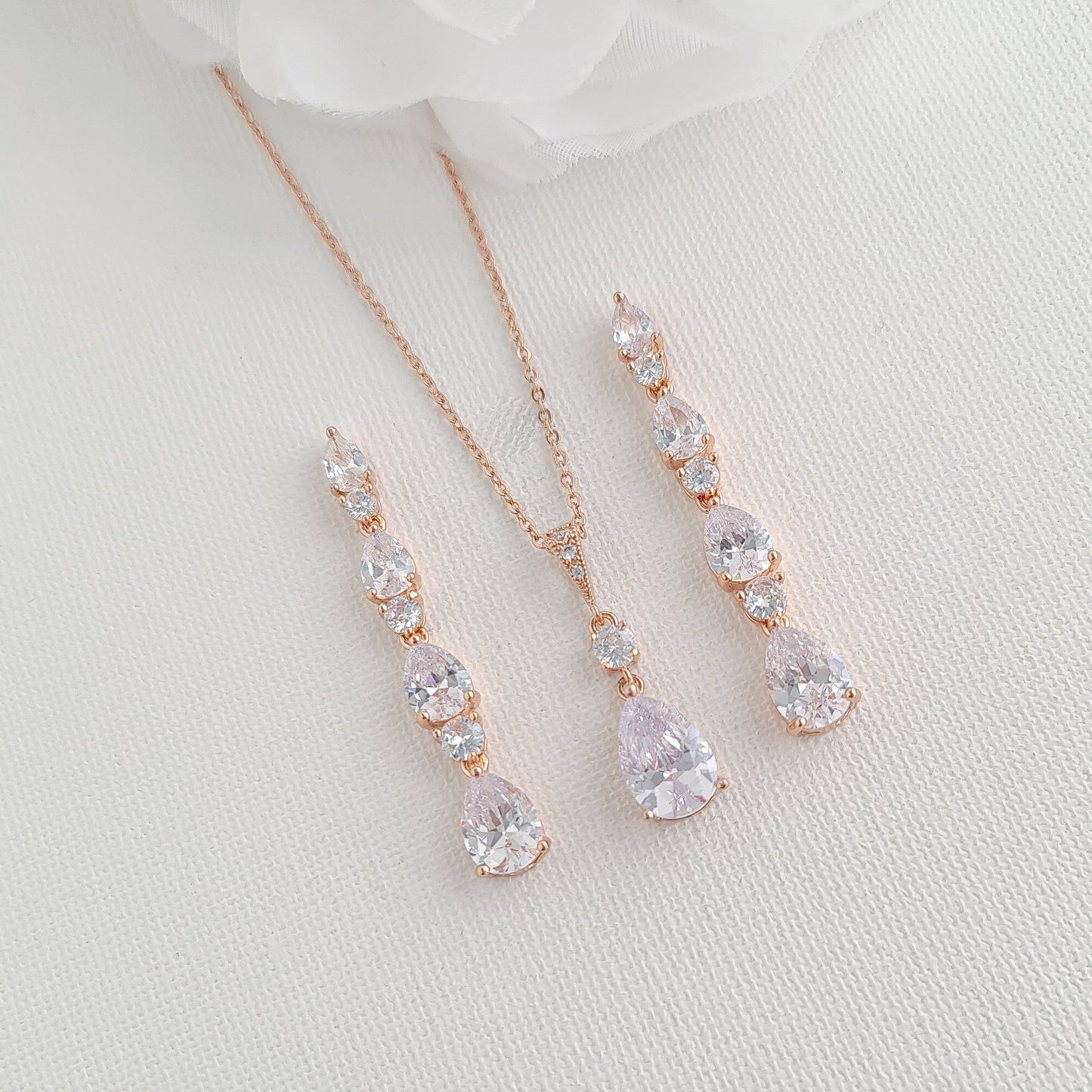 Drop Pendant Necklace and Earrings Wedding Jewelry Set-Hazel