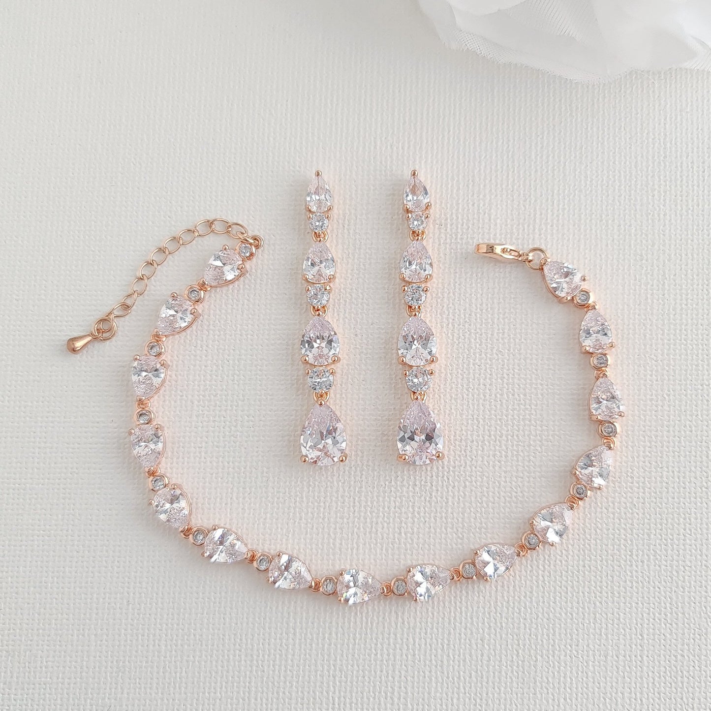 Teardrop Bracelet and Earrings Set for Weddings-Hazel
