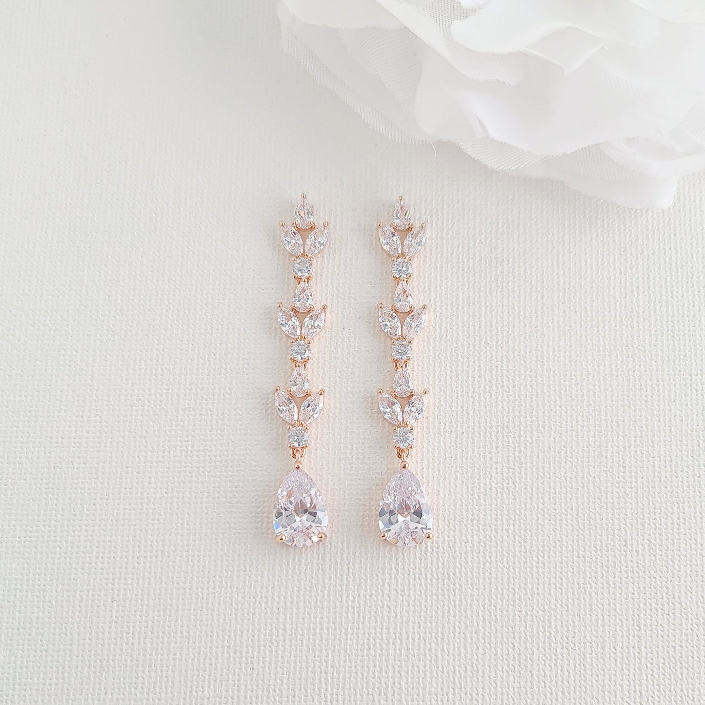 Long Earrings In Rose Gold for Weddings-Anya