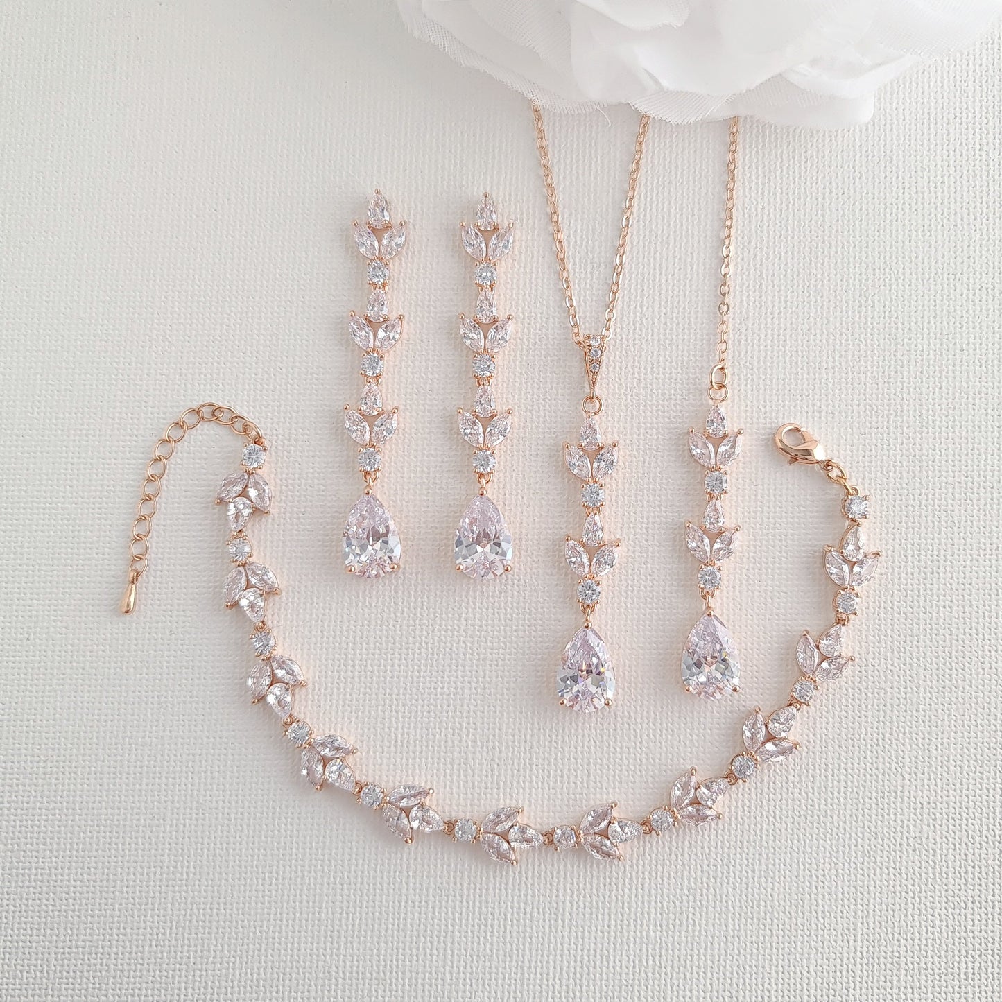 Jewelry Set for Brides in Rose Gold and Cubic Zirconia-Anya