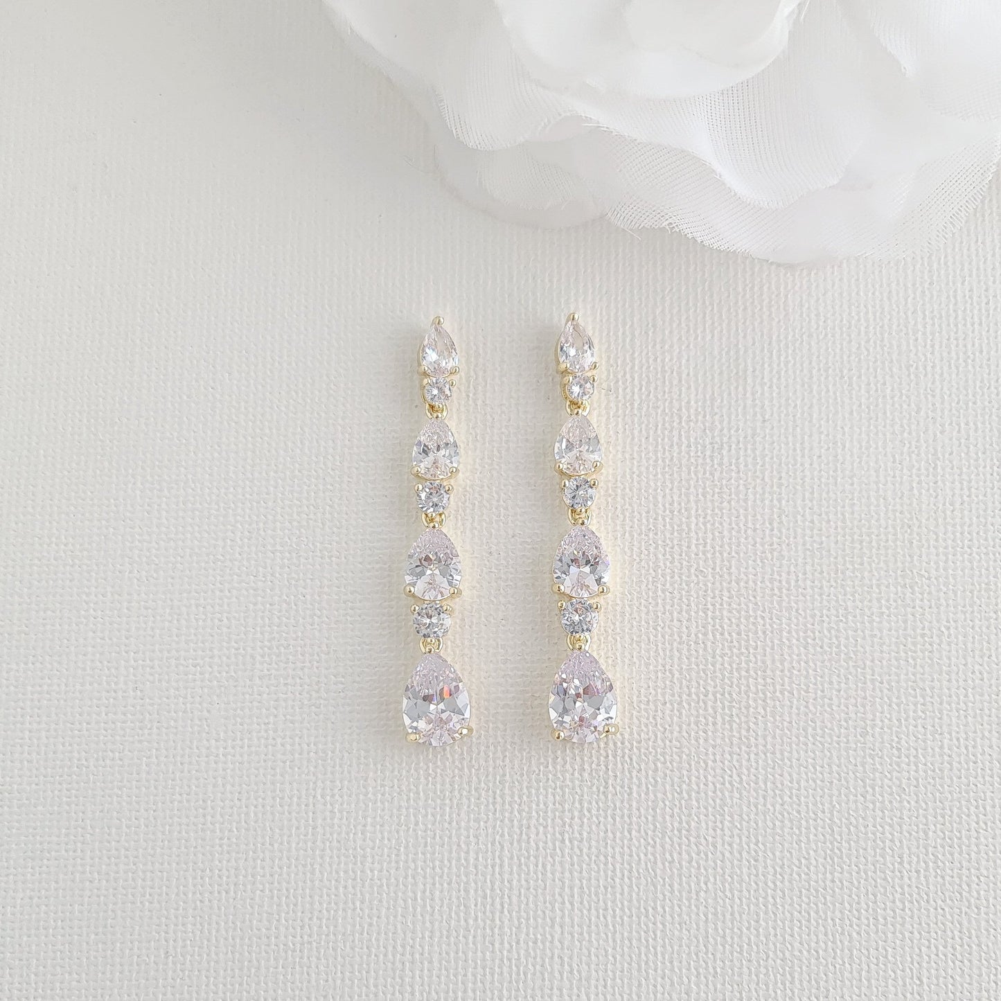 Small Pear Shaped Crystal Bridal Drop Earrings in Silver- Hazel