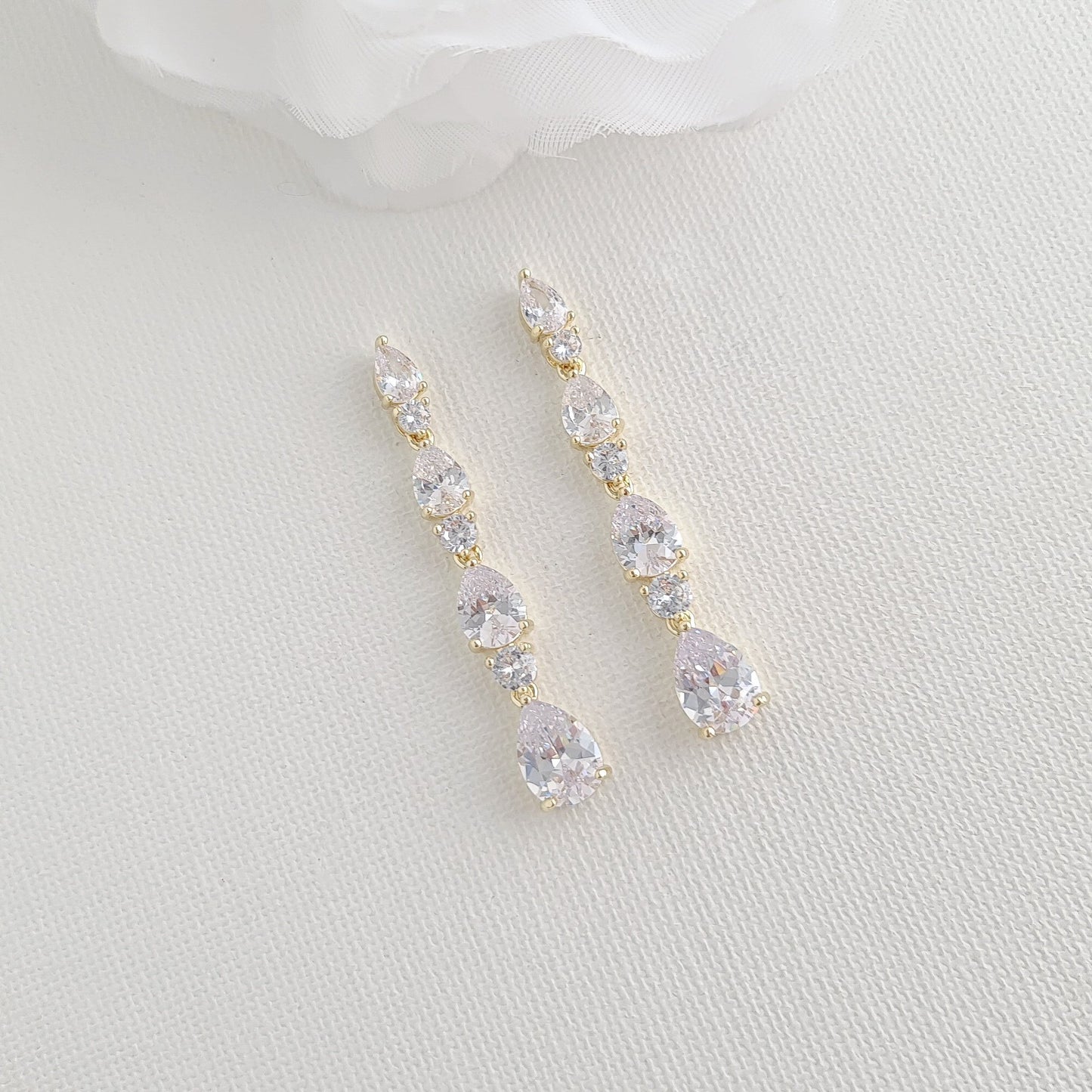 Small Pear Shaped Crystal Bridal Drop Earrings in Silver- Hazel