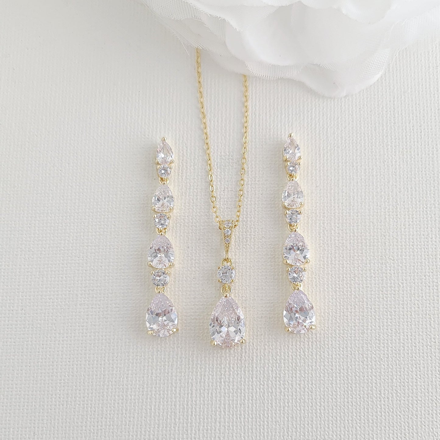 Drop Pendant Necklace and Earrings Wedding Jewelry Set-Hazel