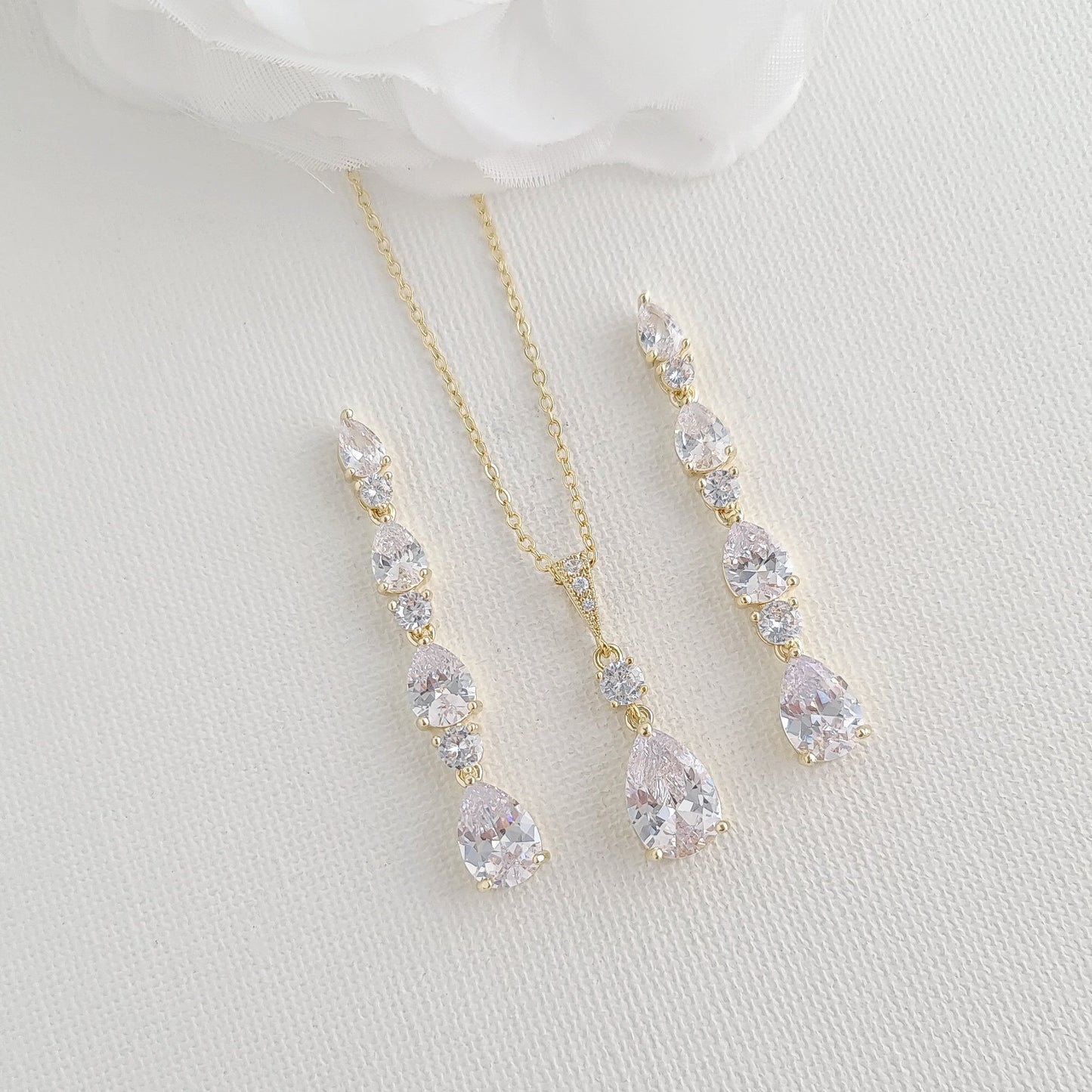 Parure de bijoux en forme de petite larme en or rose pour mariage-Hazel