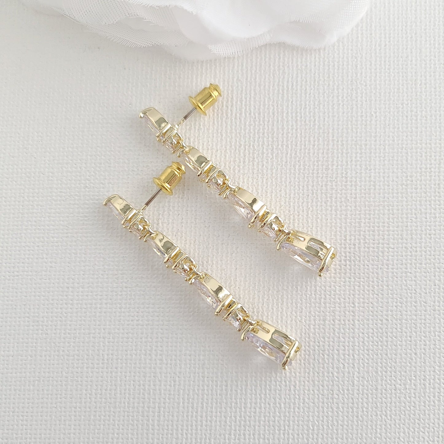 Gold Earrings with Small Teardrops for Weddings-Hazel