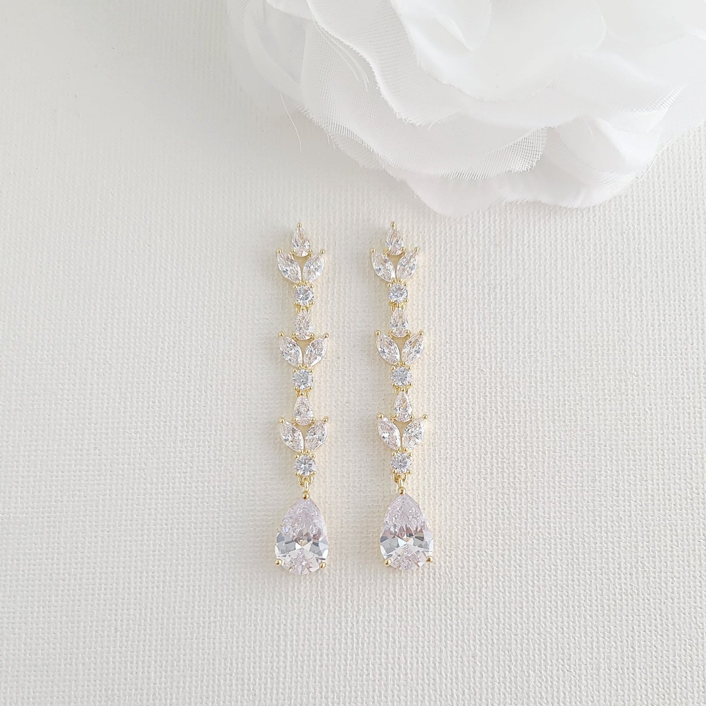 Bride Earrings in Light Gold for Wedding-Anya