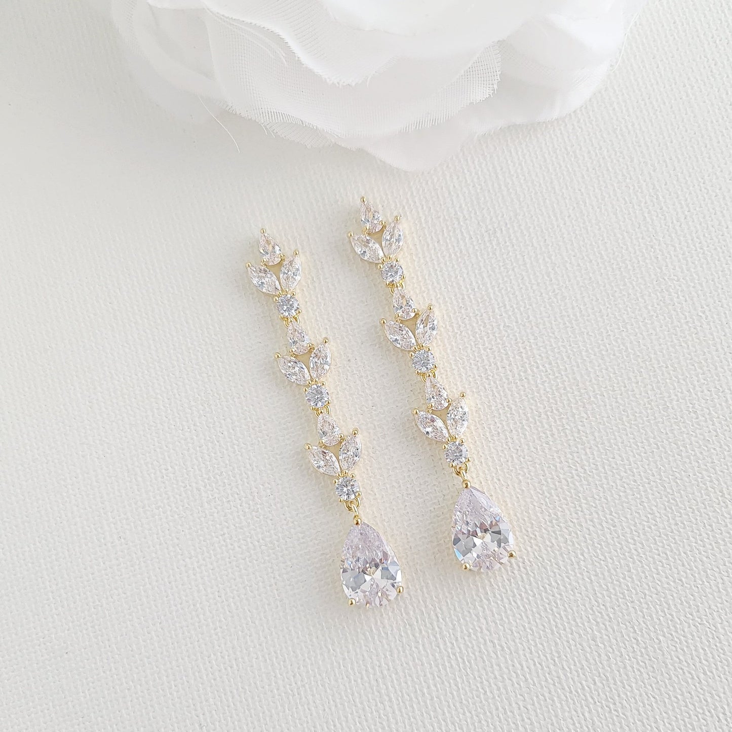 Boucles d'oreilles de mariée en or clair pour mariage-Anya