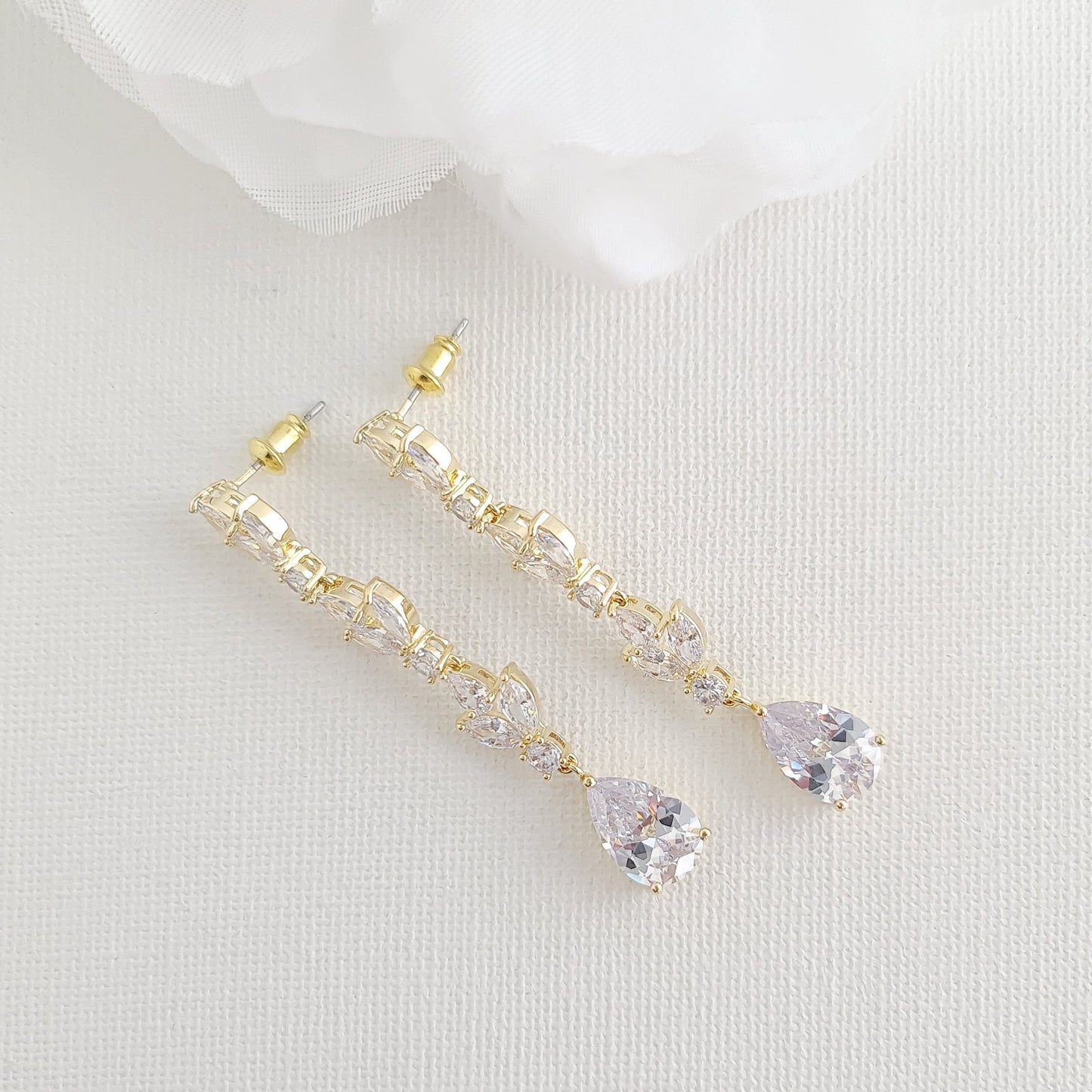 Boucles d'oreilles de mariée en or clair pour mariage-Anya