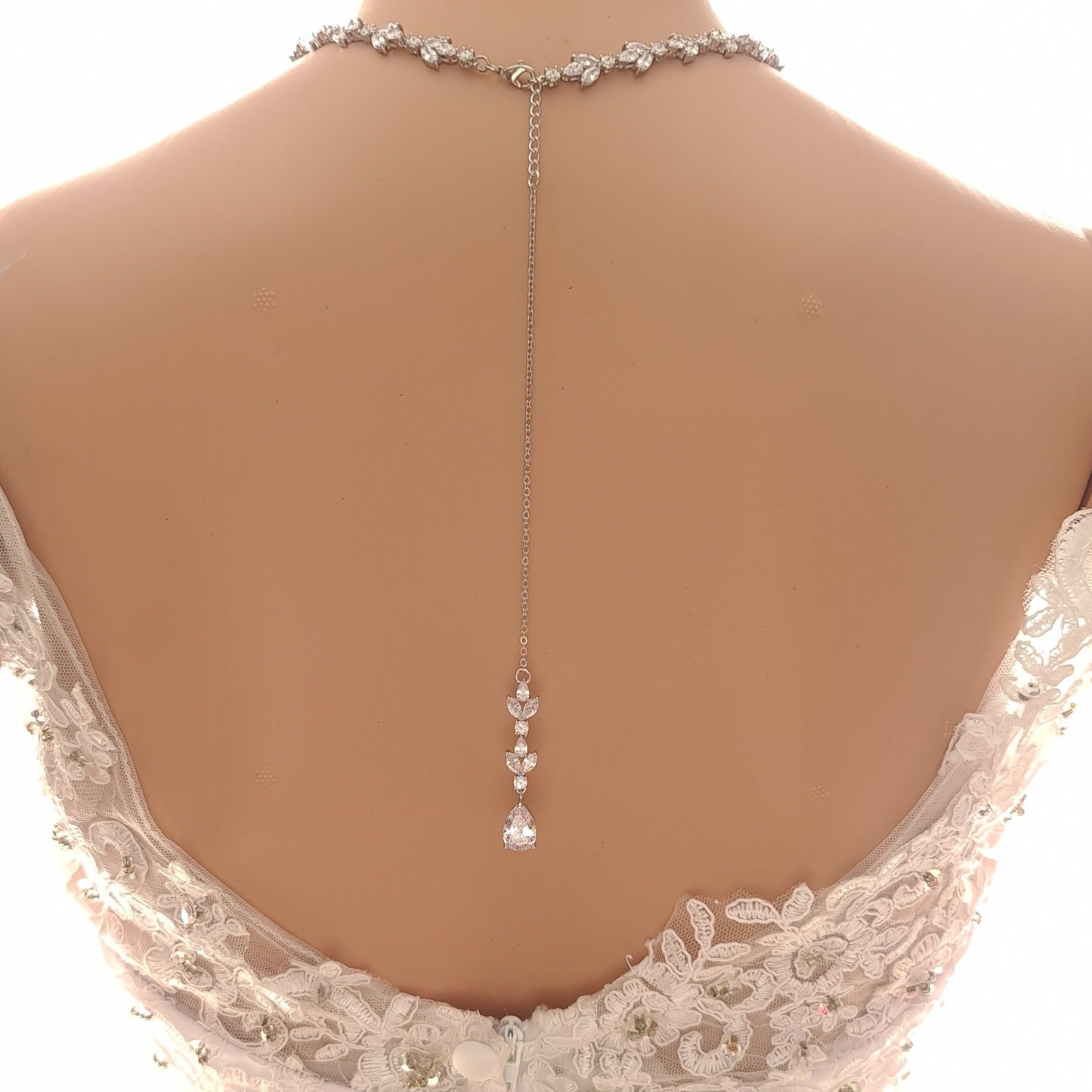 Full Crystal Wedding Necklace with Simple Backdrop Gold-Anya