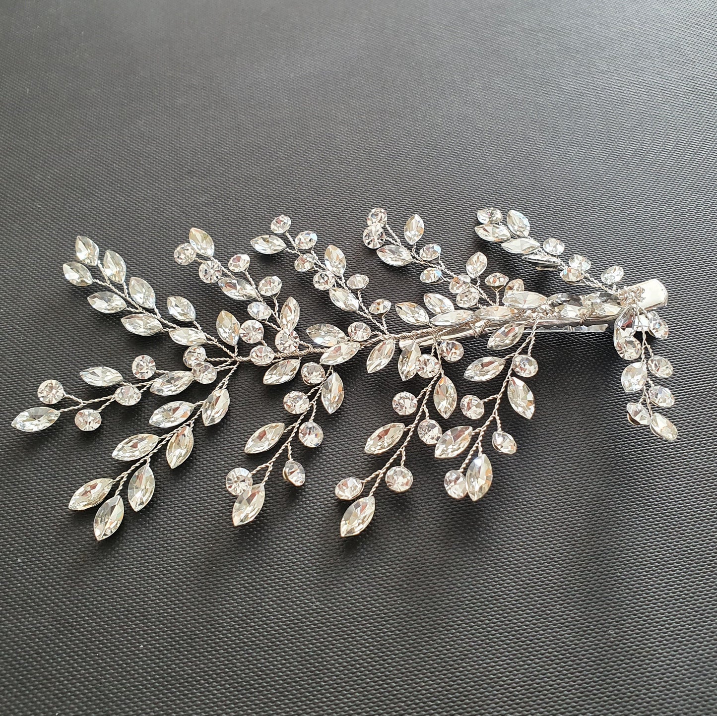 Bridal Hair Clip with Tiny Crystal Leaves-Fern