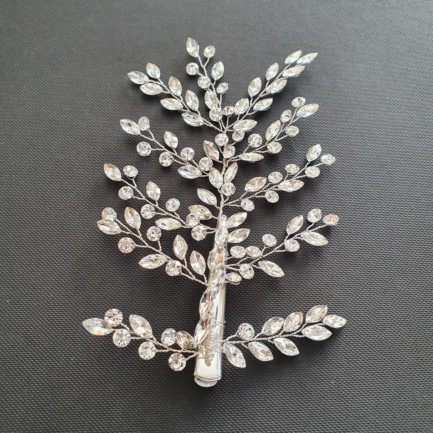 Pinza para el pelo de novia con diminutas hojas de cristal-Helecho