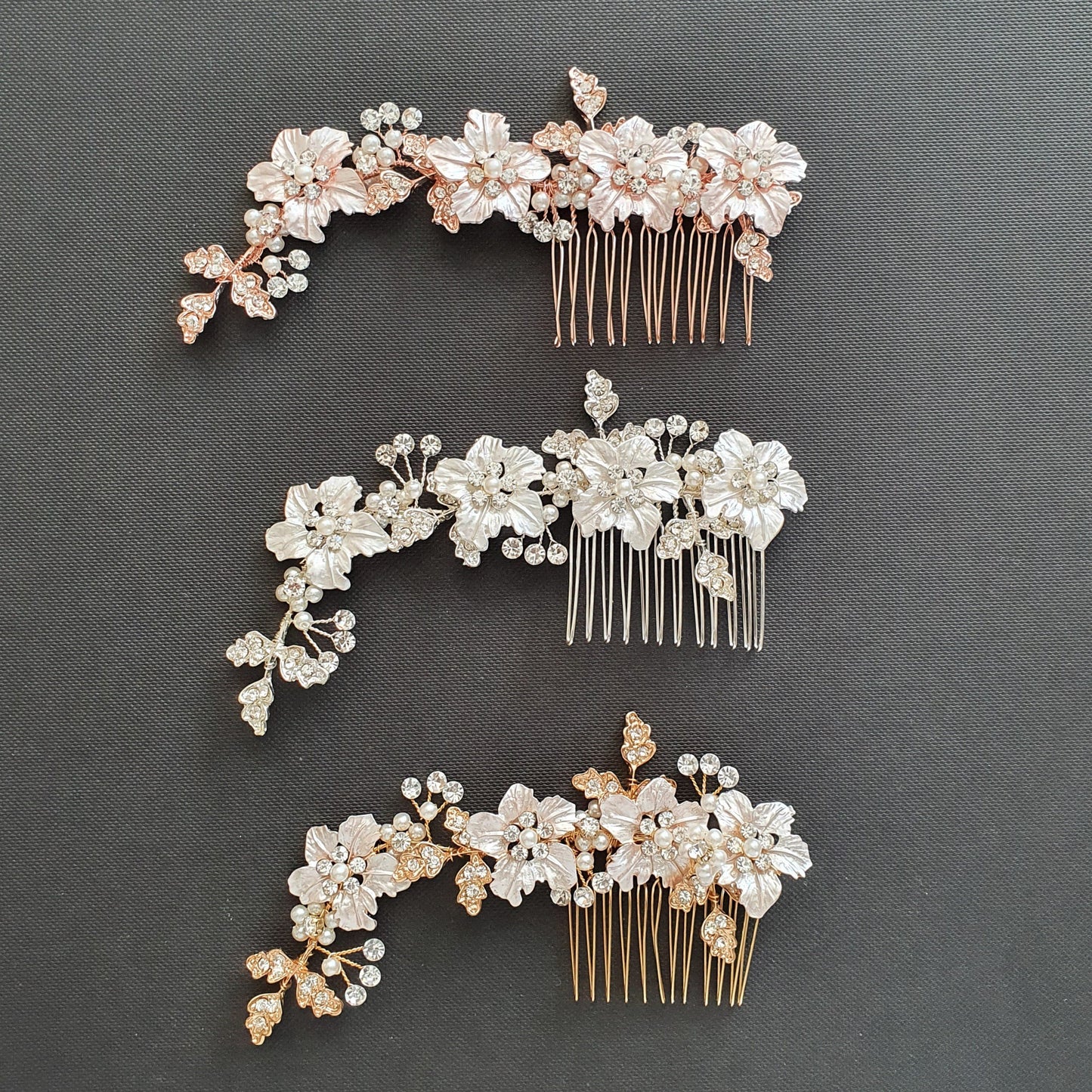 Gold Hair Comb for Weddings With Flowers and Leaves- Gardenia