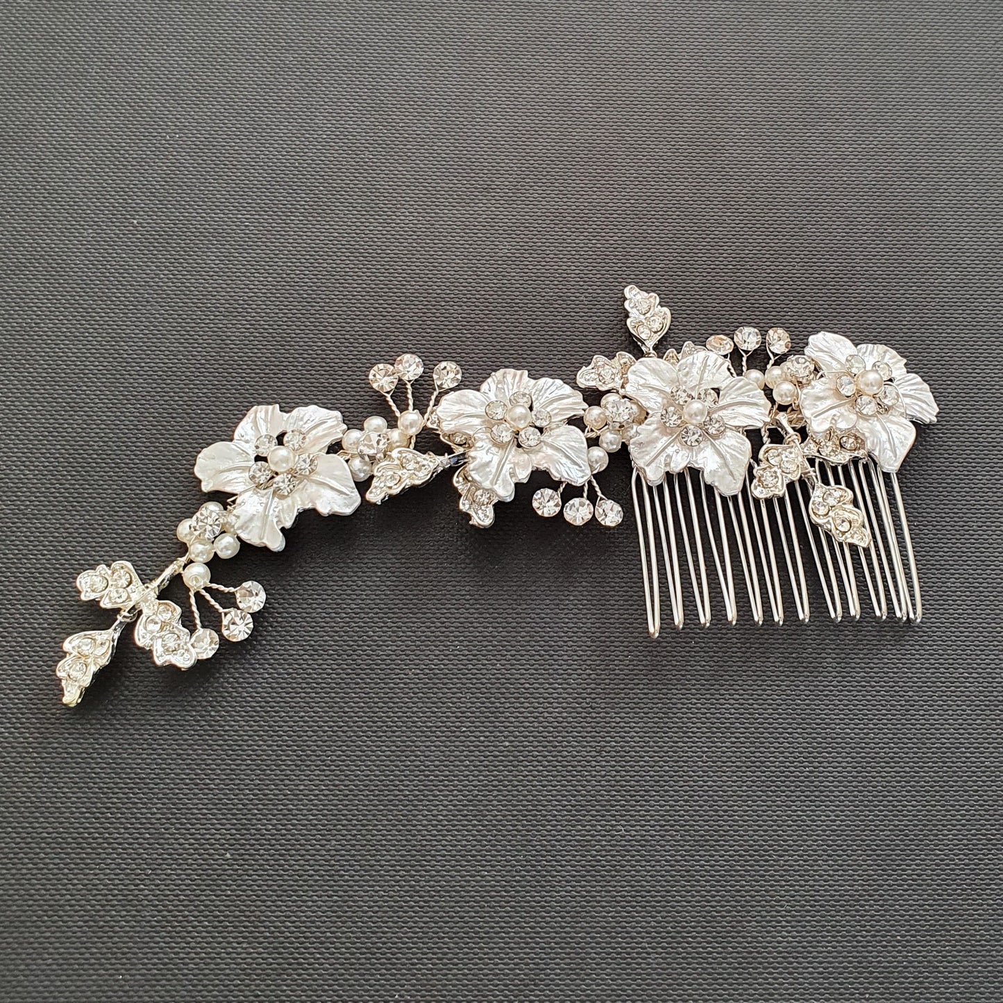 Gold Hair Comb for Weddings With Flowers and Leaves- Gardenia