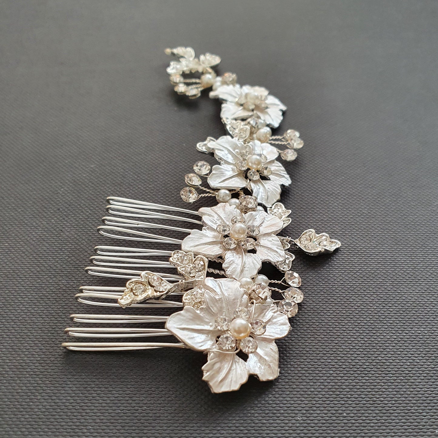 Gold Hair Comb for Weddings With Flowers and Leaves- Gardenia