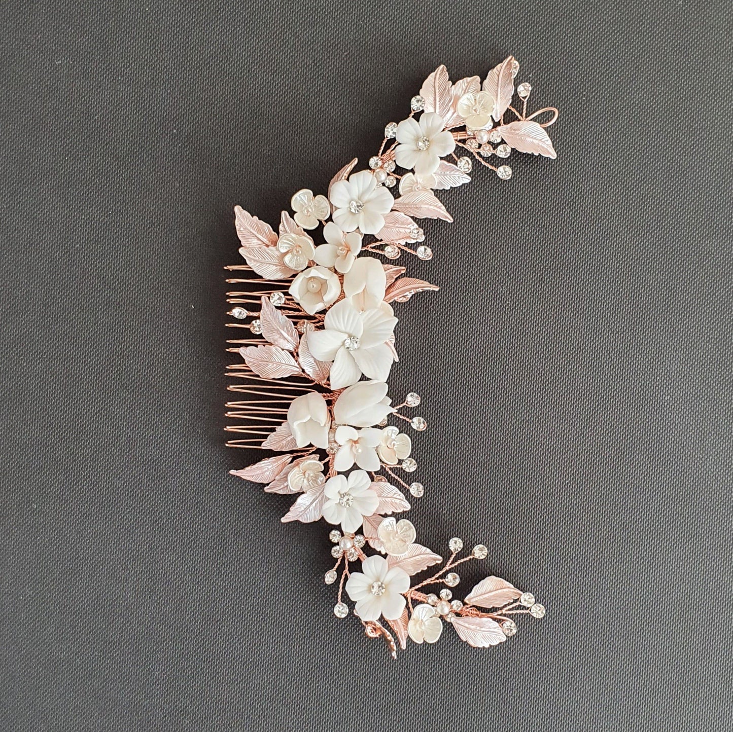 Rose Gold Hair Comb with White Flowers-Daffodil