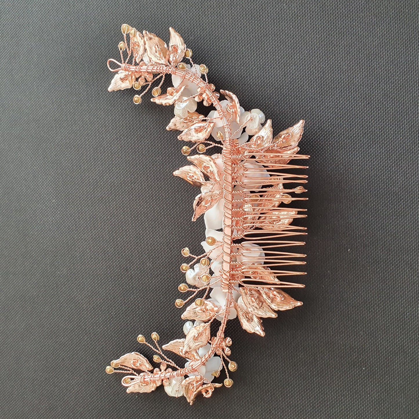 Rose Gold Hair Comb with White Flowers-Daffodil