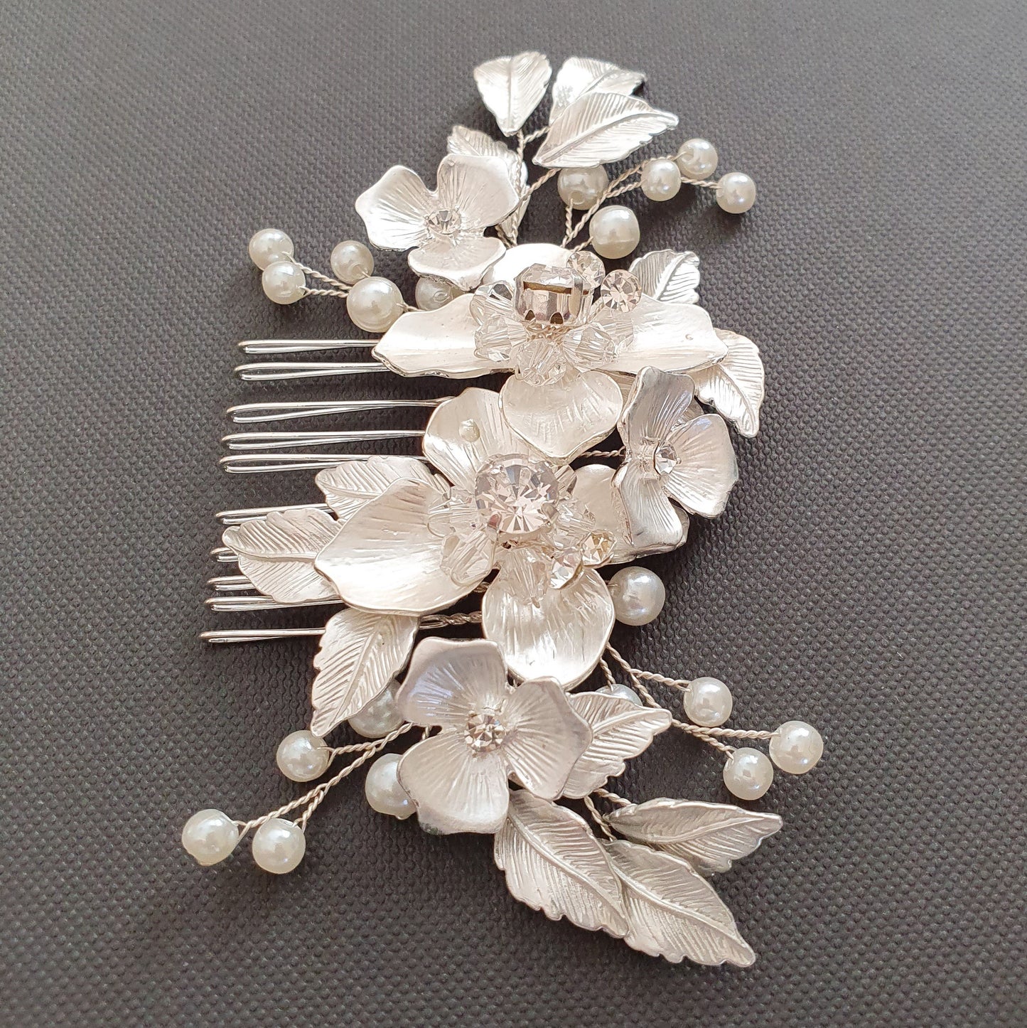 Peigne à cheveux fleur et feuille en or rose pour mariages - Azalée