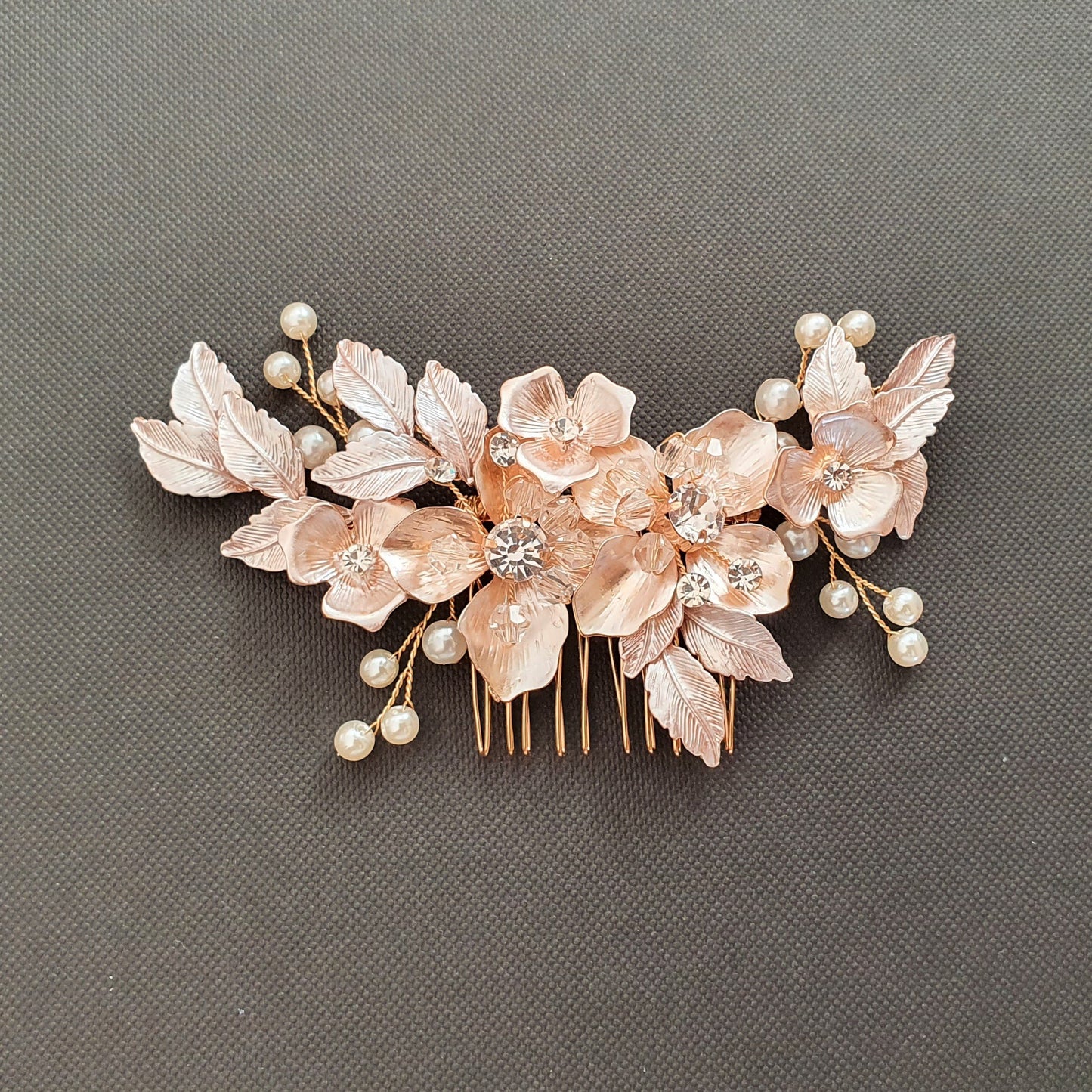 Gold Hair Comb with Flower and Leaf-Azalea