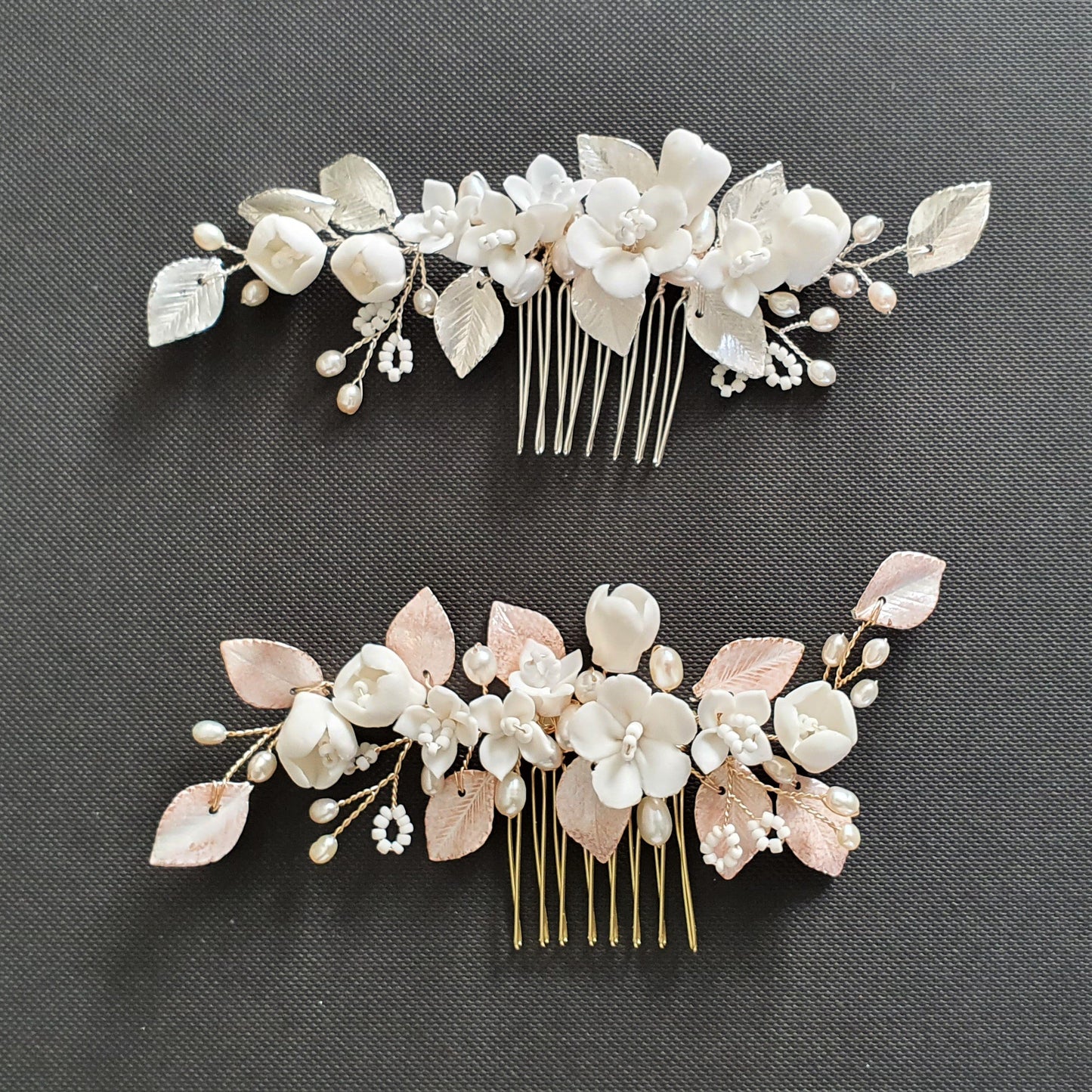 Small Flower Rose Gold Leaf Hair Comb- Fairy