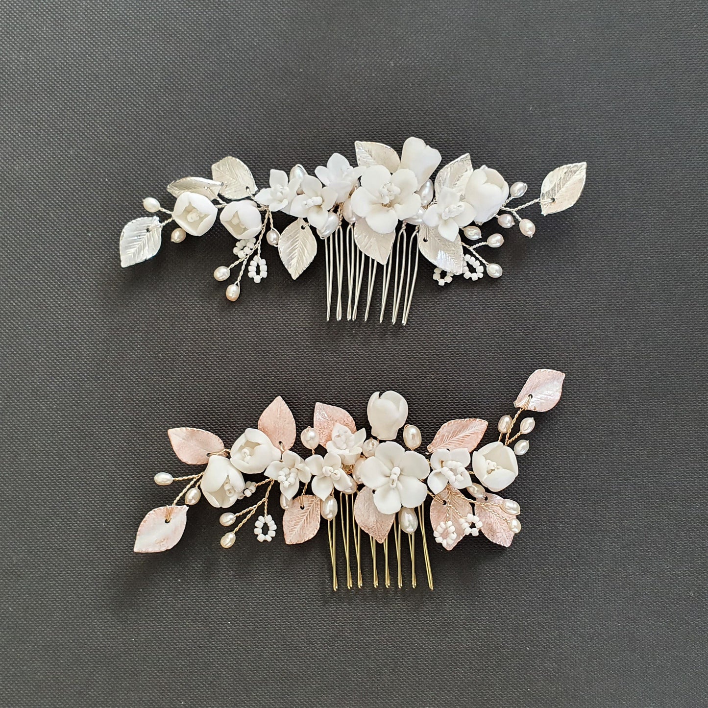 Small Flower Rose Gold Leaf Hair Comb- Fairy