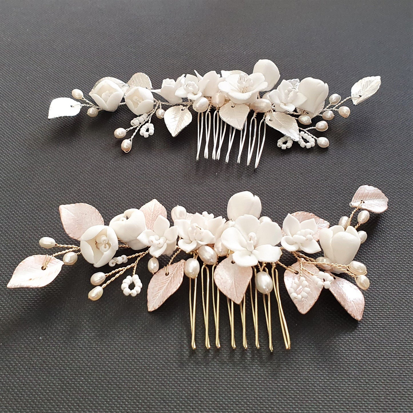 Small Flower and Leaf Hair Comb Silver-Fairy