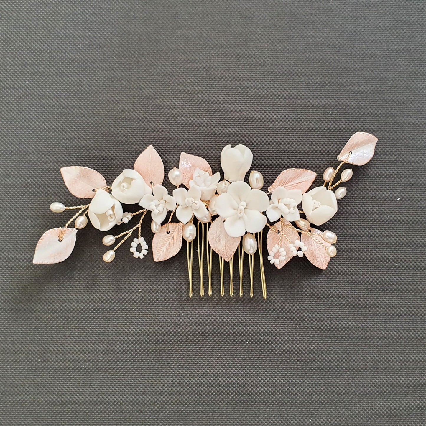 Small Flower Rose Gold Leaf Hair Comb- Fairy