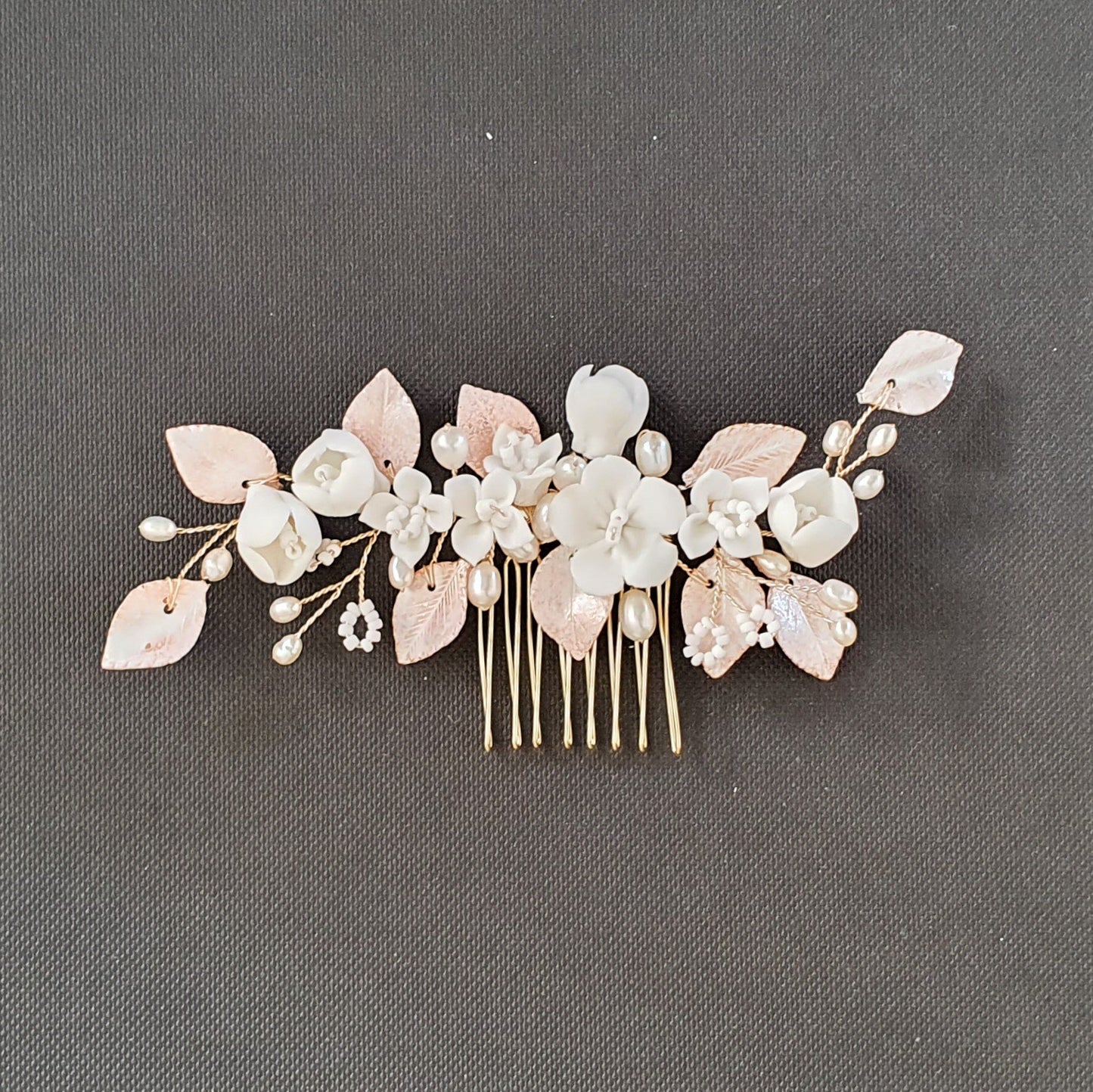 Small Flower and Leaf Hair Comb Silver-Fairy