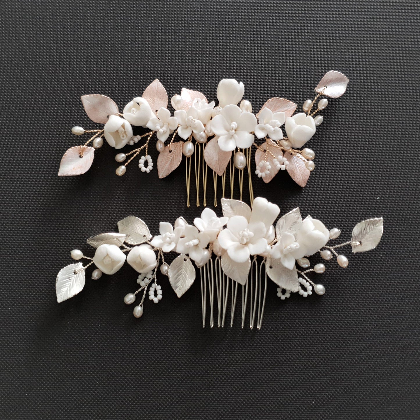 Small Flower and Leaf Hair Comb Silver-Fairy