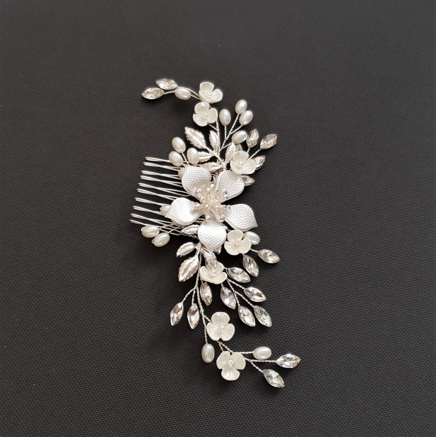 Silver Flower Wedding Hair Piece-Freya