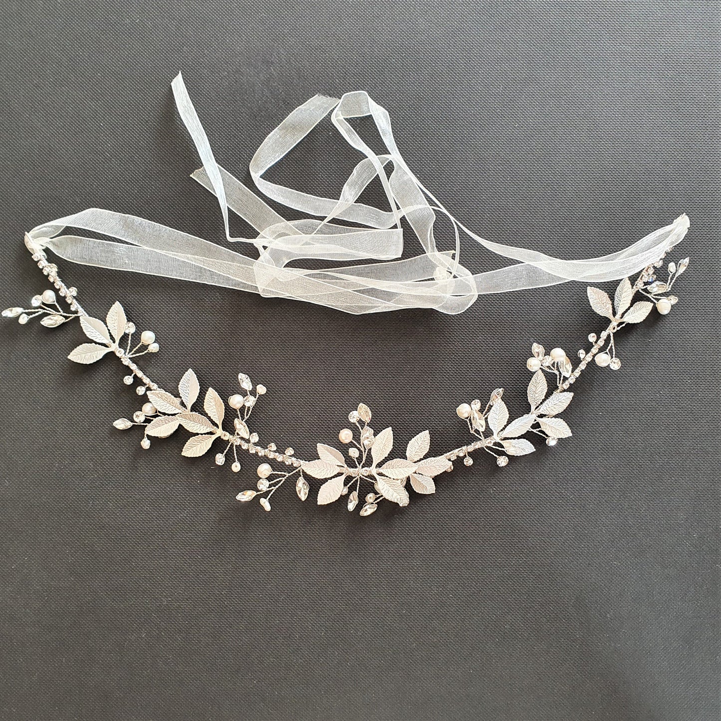 Leaf Bridal Headband with Pearl and Crystals-Violet