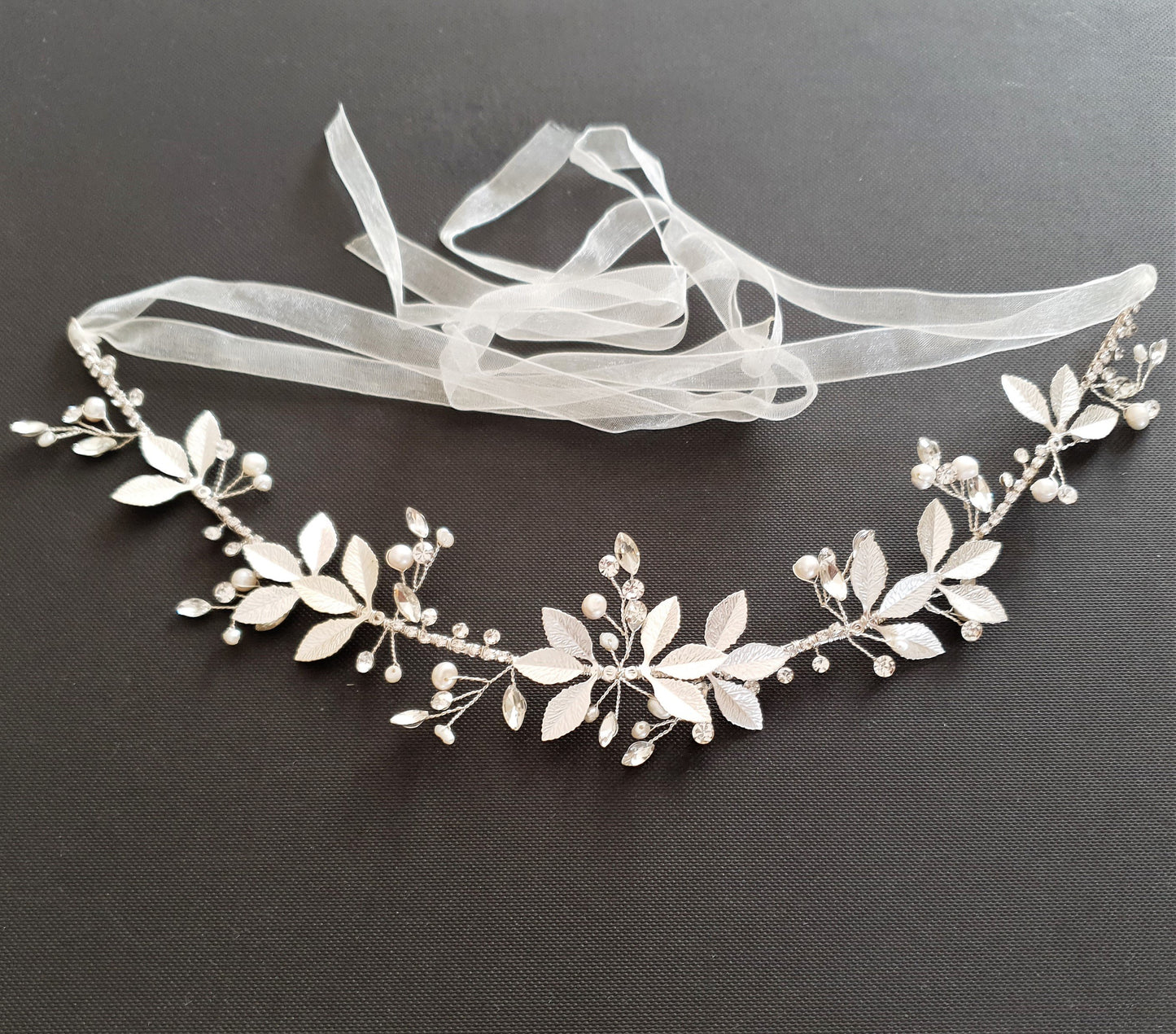 Leaf Bridal Headband with Pearl and Crystals-Violet
