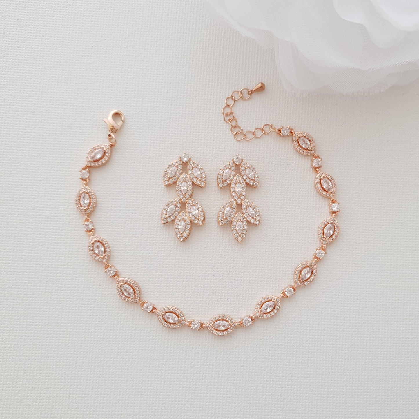 Ensemble de boucles d'oreilles et bracelet en or rose-Abby 