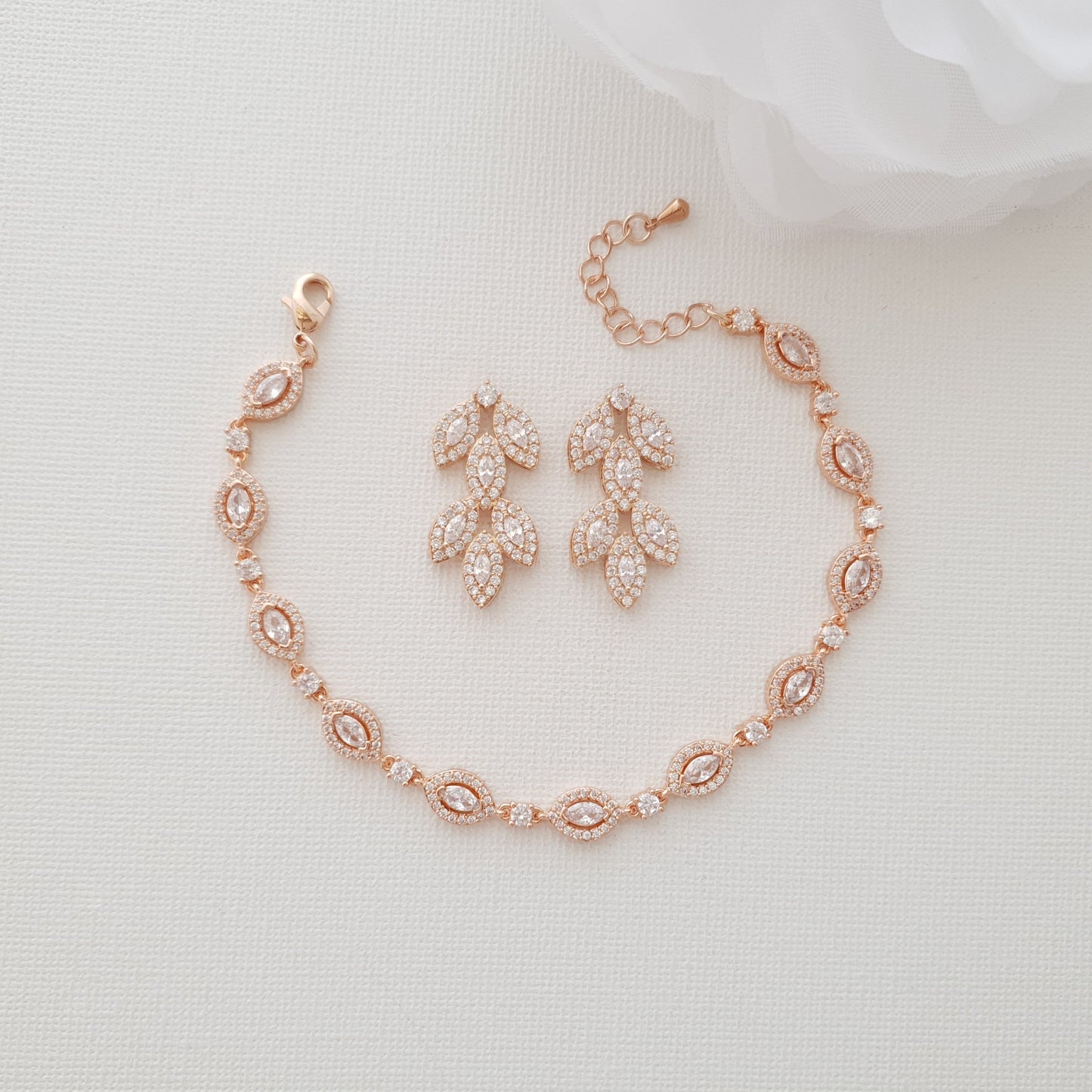 Stud Earrings and Bracelet Set In Rose Gold-Abby