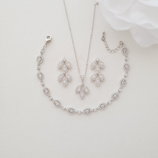 Bracelet Necklace & Stud Earrings Set for Brides & Bridal Party-Abby