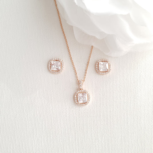 Wedding Jewelry Set for Bridesmaid in Rose Gold-Piper