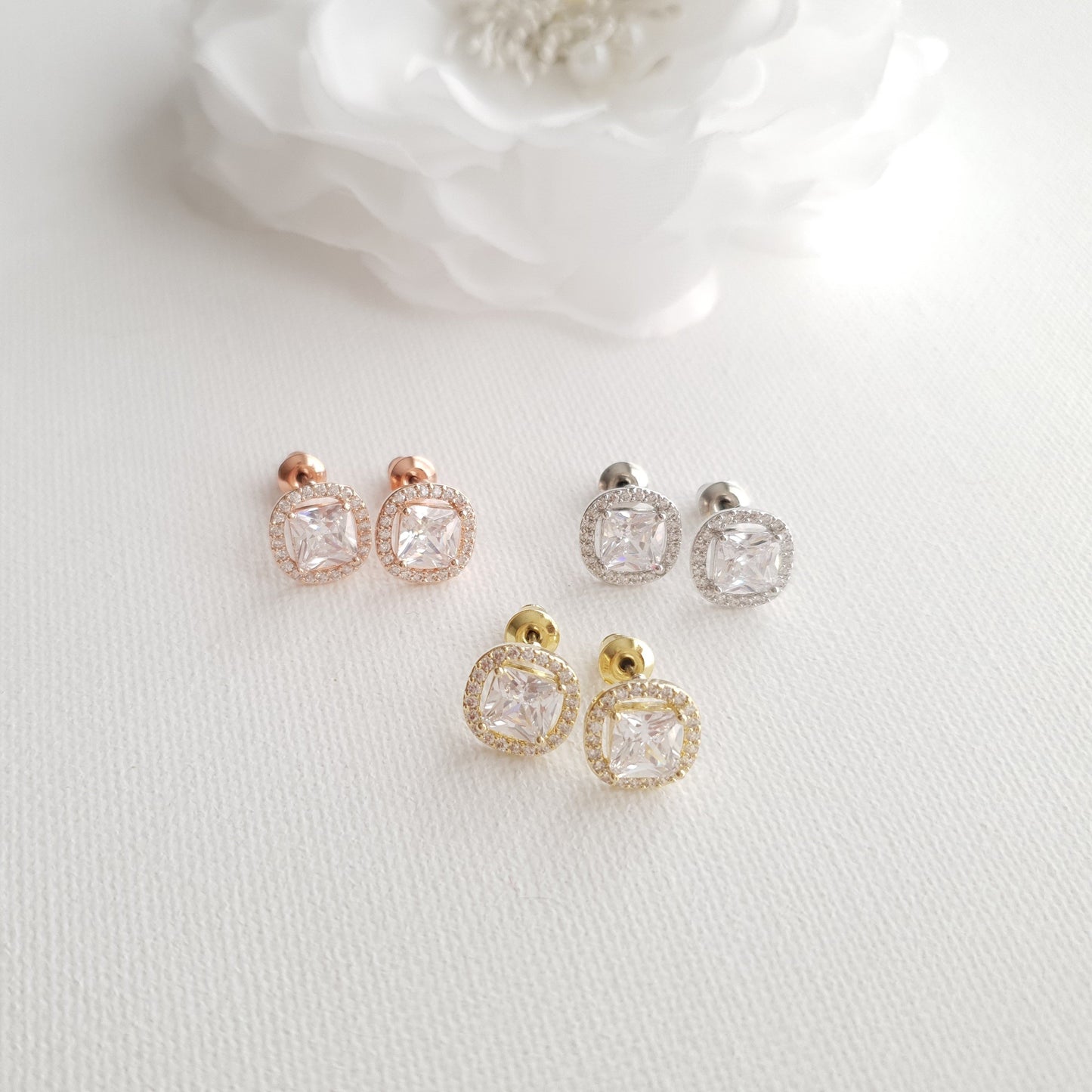 Bridesmaids Stud Earrings in Rose Gold-Piper