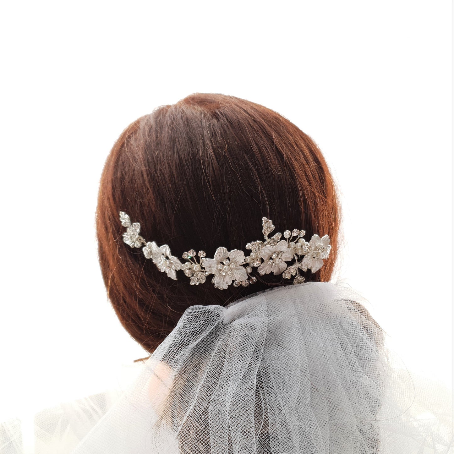 Peineta para Novias Oro Rosa con Hoja y Flor-Gardenia