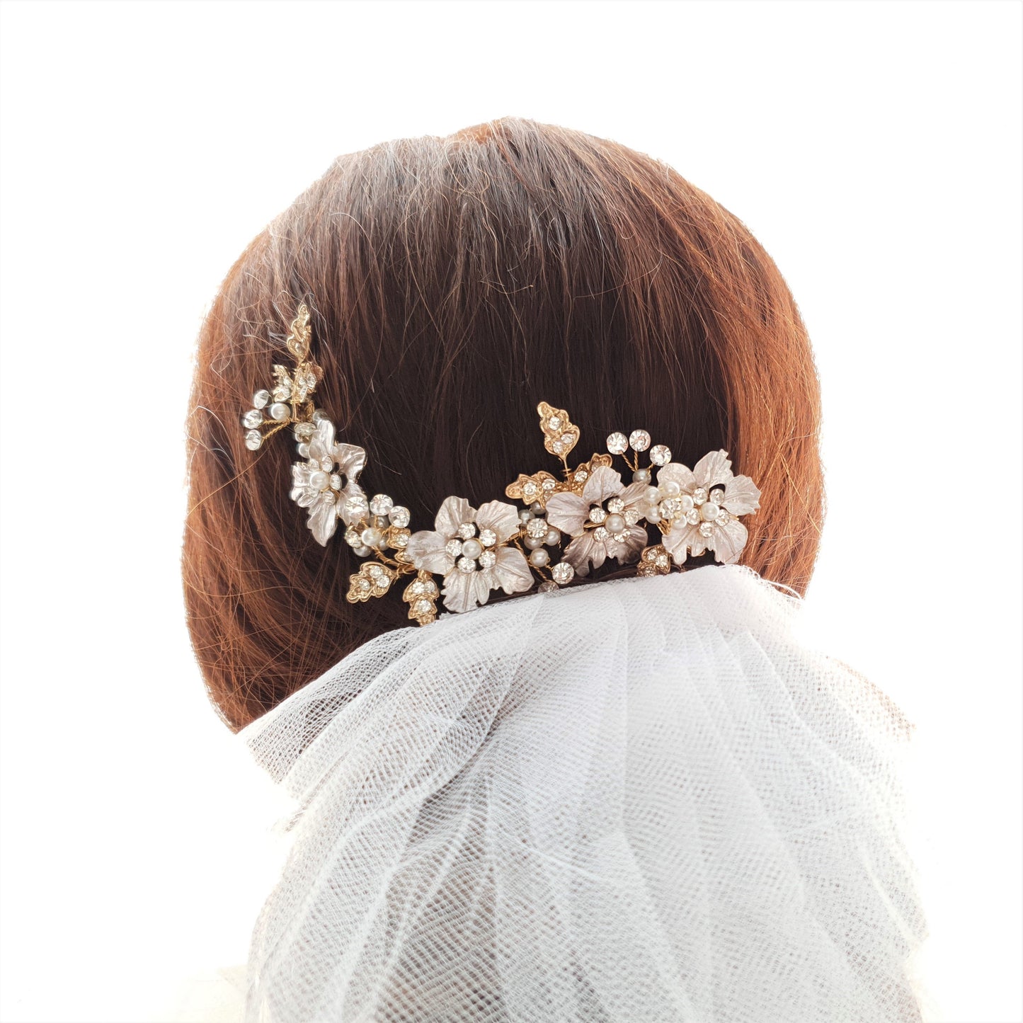 Peineta para Novias Oro Rosa con Hoja y Flor-Gardenia