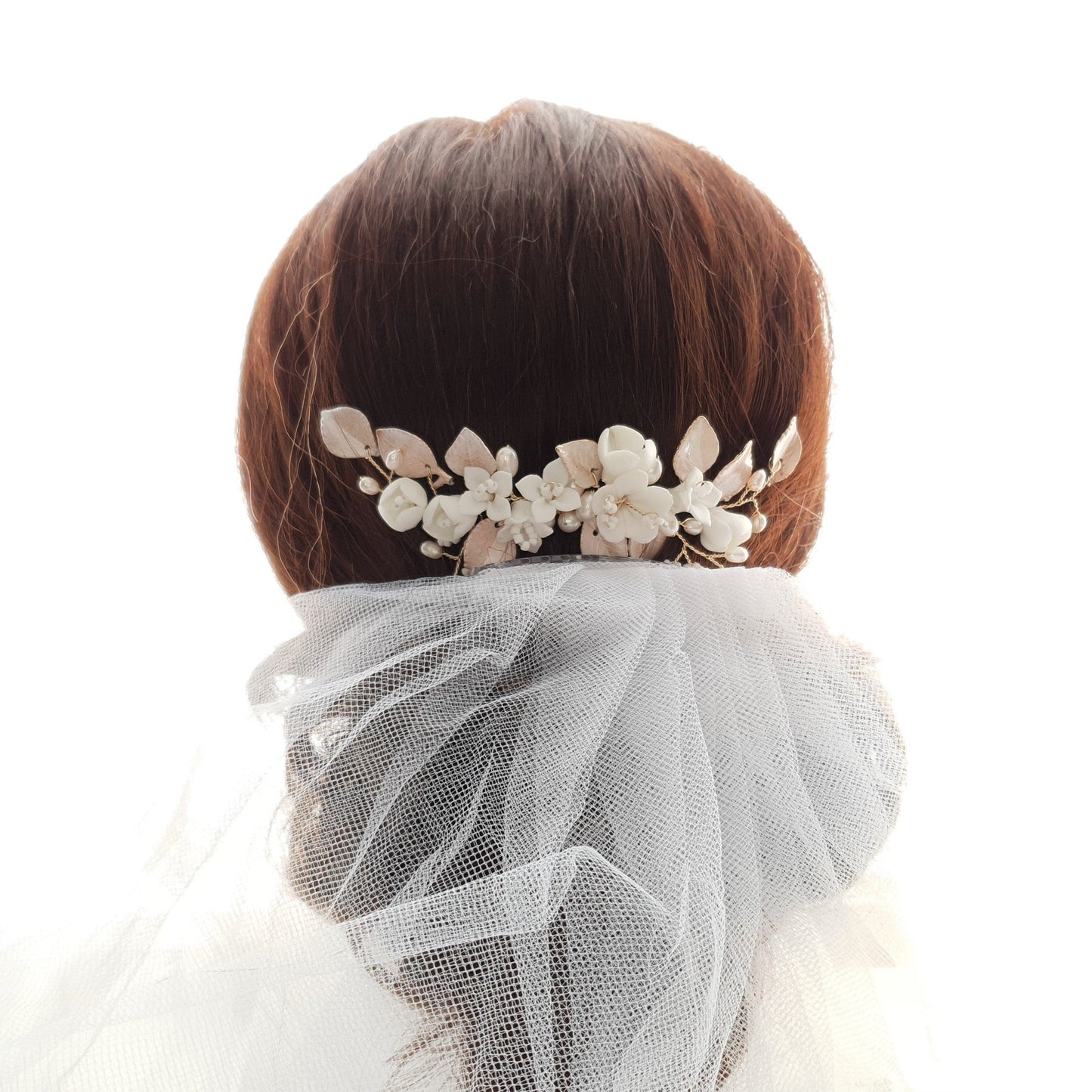 Small Flower Rose Gold Leaf Hair Comb- Fairy