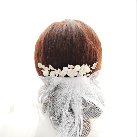 Petit Peigne à Cheveux Fleur et Feuille Argent-Fée