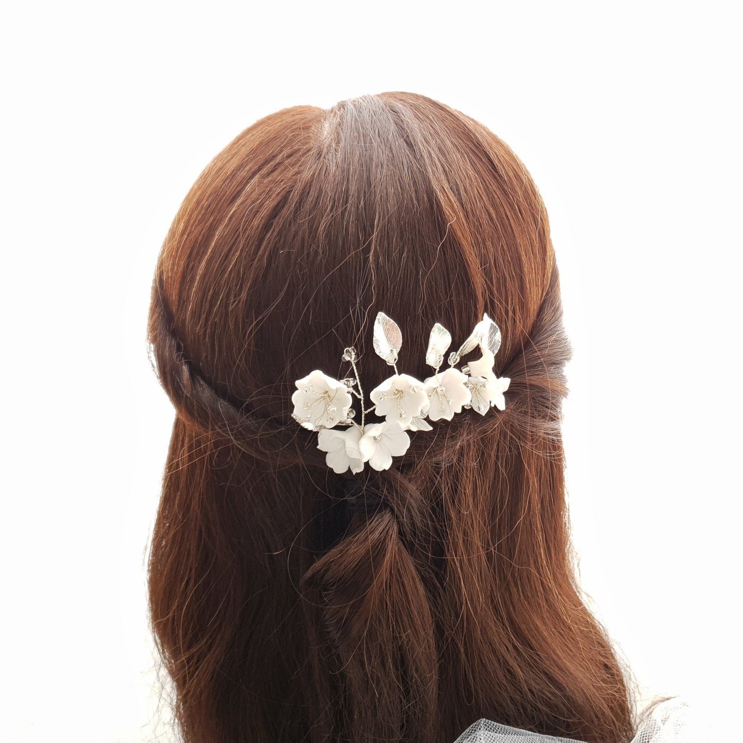 Épingles à cheveux de mariée serties de fleurs blanches-Magnolia