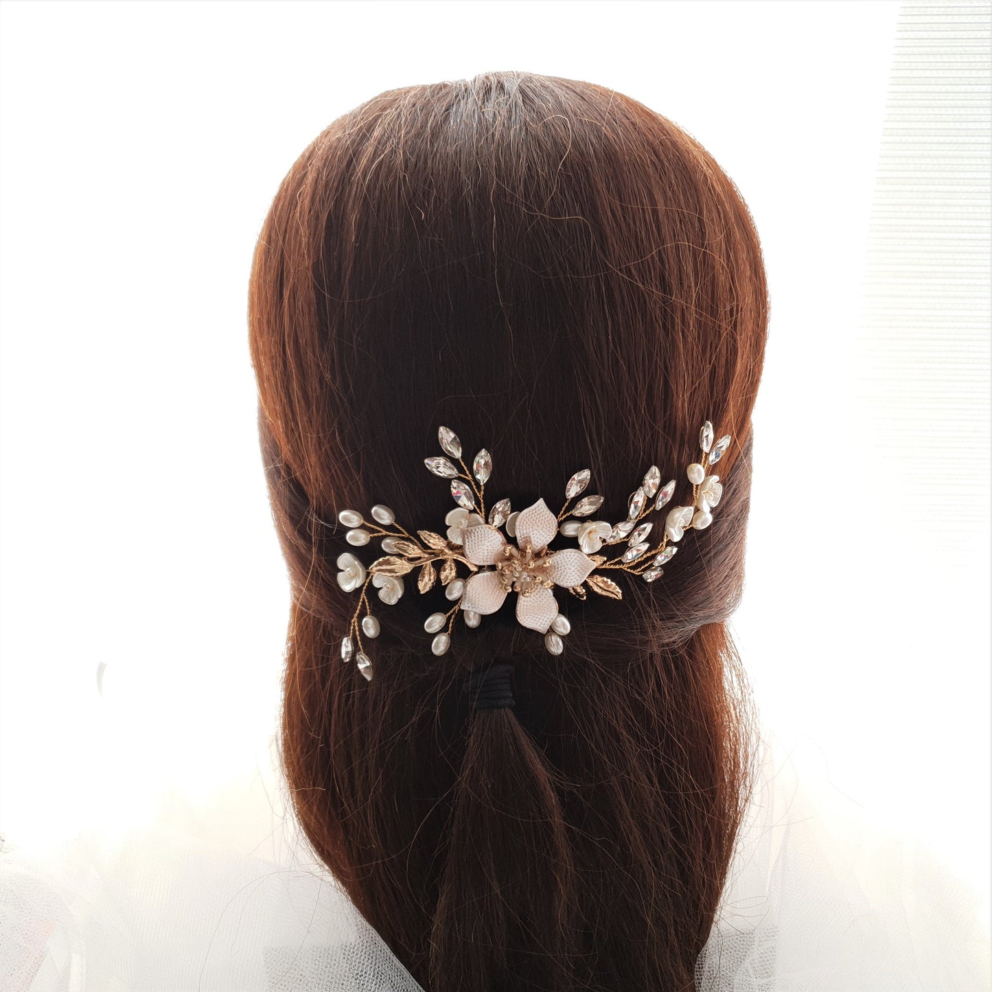 Silver Flower Wedding Hair Piece-Freya